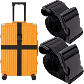 Aburbe 2-Pack Heavy Duty Luggage Straps - Adjustable Securing Belts for Suitcases, TSA Approved Travel Essentials (2" x 78.7") - Black