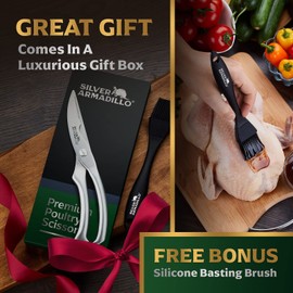 Silver Armadillo Heavy Duty Stainless Steel Poultry Shears For Bone, Chicken, Meat, Fish, Seaf...