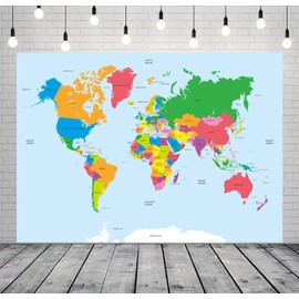 CORFOTO World Map Backdrop Fabric 7x5ft Adventure Begins Travel Boys Baby Shower Party Decorations Map Backdrops Around World Map Party Decorations Baby Shower Photobooth Props Travel World Banner