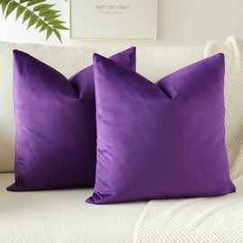 JOTOM Soft Velvet Decorative Throw Pillow Covers 50x50 cm Solid Cushion Covers 20x20 Inch Cushion Case Square Pillow Cases for Couch Sofa Living Room Bedroom Home Decor Set of 2 (Purple)