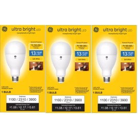 GE Lighting (case of 3 bulbs) GE ultra bright LED 3-way light bulb, 250/150/75 watt