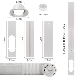 HOXHA Air Conditioner Window Vent Kit Universal Adjustable Window Kit with 5.9” Diameter 59” Length Exhaust Hose for AC Unit, AC Seal Panel for Horizontal&Vertical Window