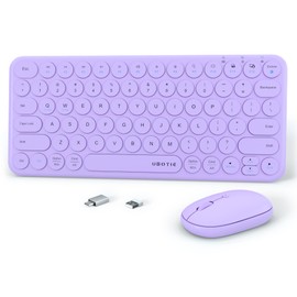 Mini Computer Wireless Keyboard and Mouse Combo, UBOTIE Colorful Compact Silent Linear Switch Round Keycaps TKL Keyboards with Optical Mouse for Travel Business(Purple)