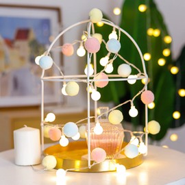 ChiRee Indoor String Lights 6.56 Feet Pom Poms Fairy Lights 20 LED Battery Operated String Ball Lights Warm White Globe Lights Colorful Decor Lights for Home Bedroom Kids Playhouse Holiday Christmas