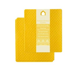 deltaXTRA Swedish Sponge Cloth Hang Up to Dry House-Shaped Eyelet Eco-Friendly Reusable Absorbent Cellulose Cleaning Dishcloth Towel | Includes 3 Cloths | Color: Yellow