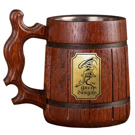 Green Dragon Beer Mug, 22 oz, Green Dragon Wooden Beer Stein, Beer Tankard, Hobbit Mug, Gift for Him