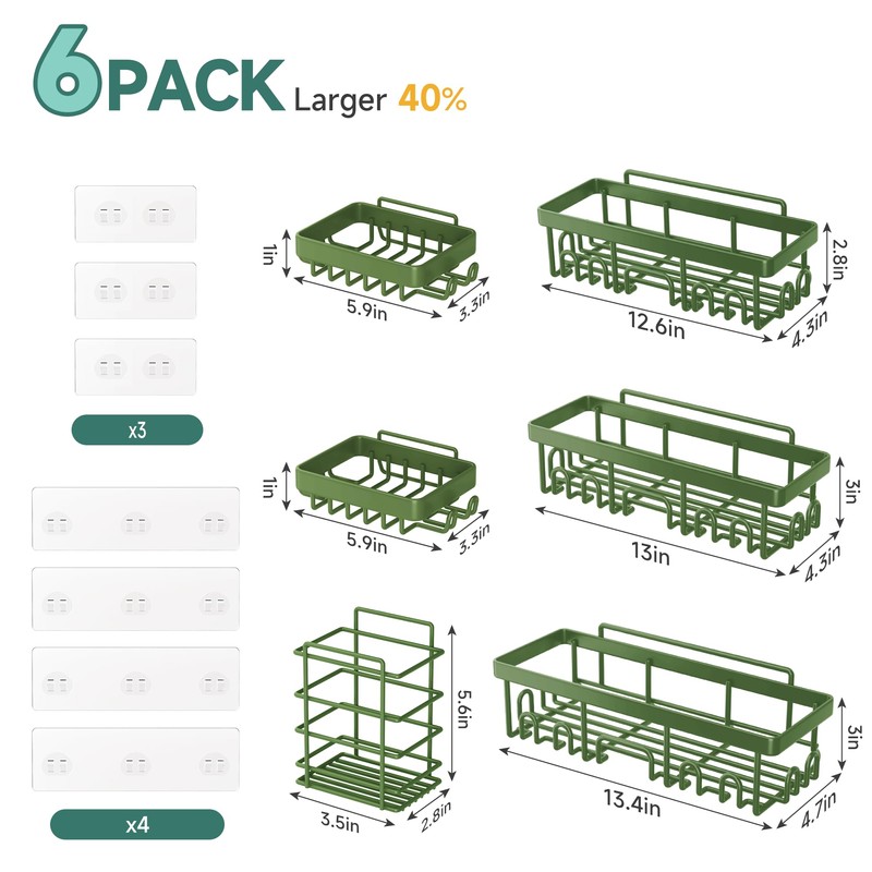 Veken Rustproof & Waterproof Shower Caddy 6-Pack, No Drilling Adhesive