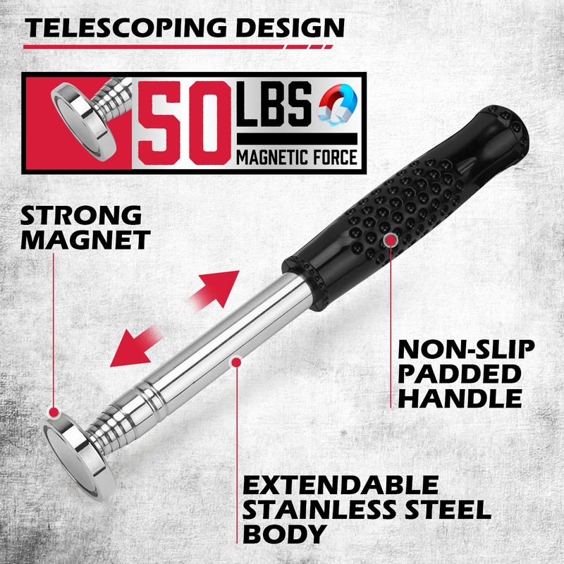 36-Inch Rolling Magnetic Sweeper | 40-Inch Telescoping Magnetic Pickup Tool