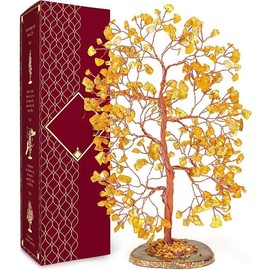 Crystal Tree of Life 7 Chakra Healing Crystal Trees for Home Decor, Office Desk Decor, Living Room Decor, Handmade Bonsai Trees for Positive Energy - Color: 12 Citrine Crystal Tree 300 Beads