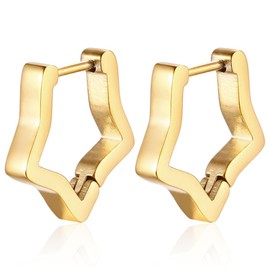 AFCJLTO 2 x Gold Hoop Earrings for Women, Pentagram Hoop Earrings, Geometric Pentagram Earrings, Hypoallergenic, Gift Idea for Women, Minimalist and Fashionable, for Women, Girlfriend, Gold