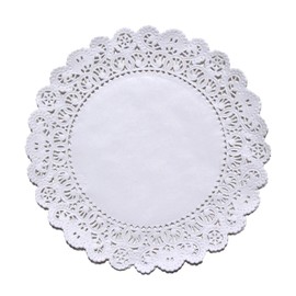 Regency Wraps Paper Lace Doilies, 4” Round Pack of 25 for Decorative Table Display of Cakes, Desserts, Appetizers for Weddings and Parties, White