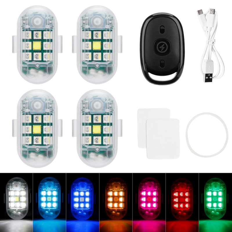 SEISSO 4-Pack Wireless Remote Control Anti-Collision LED Strobe Lights Kit