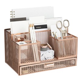 BLU MONACO Office Rose Gold Desk Organizer and Accessories with Sticky note and File Holder – Desk Accessories and Workspace Organizers Storage -Vanity Makeup Bathroom Countertop Organization