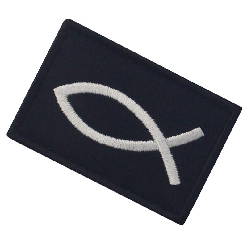 Jesus Fish Ichthys Embroidered Velcro Patch, Black and White