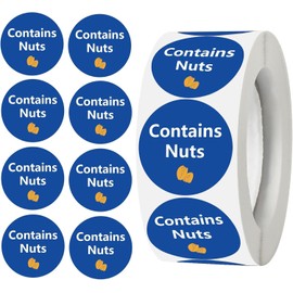 CAA Trading™ 500 x Contains Nuts Glossy Waterproof Removable Catering Stickers Labels Dietary Requirements (2.5cm) 25mm (500 Stickers)