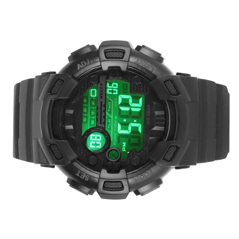Men Dual Time Sports Watch Outdoor Waterproof PU Strap Digital