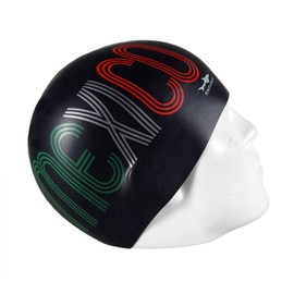 Gorra para Natación Unisex Adulto Modelo Mexico Negra Tricolor (Silicon) Impermeable, Unitalla, Color Negro
