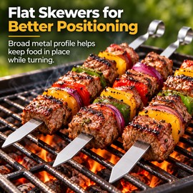 6-Piece Stainless Steel BBQ Skewer Set for Grilling – Flat 17-Inch Kebab Sticks with Storage Bag for Outdoor Cooking