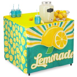 Lemonade Stand for Kids - Lemonade Tablecloth - Outdoor Lemonaid Table Cover - Outdoor Lemon Ade Sign for Folding Card Table
