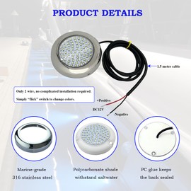 Vcanuplms Boat Underwater Light Dual-Color Blue & White - 3.5inch Marine LED Lights with 316 Stainless Steel, 12V DC Surface Mount Waterproof Light for Fishing Boat, Yacht, Dock Parties (2pcs)