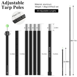 SAN LIKE Tent Poles for Camping Adjustable Tarp Pole Lightweight Aluminum Telescopic Pole with 7 Section Connection Canopy Pole for Awning Shelter Backpacking Collapsible from 32in to 94.5in (2 Set)