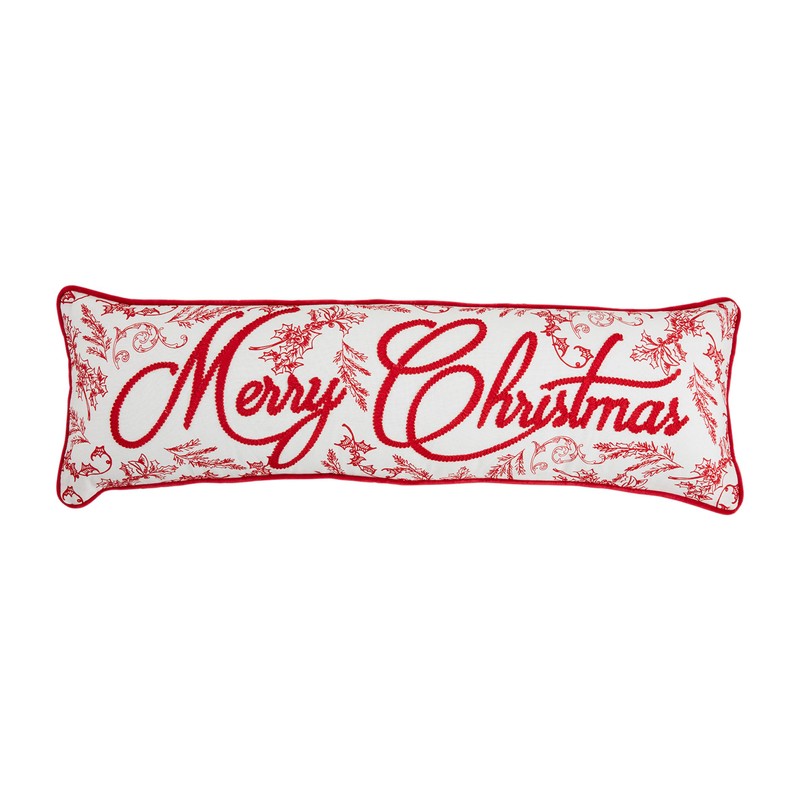 Mud Pie Christmas Embroidered Pillow, Long 11" x 35"