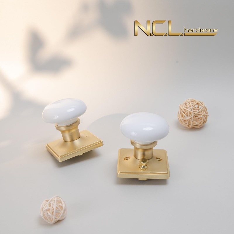 NCL White Door Knobs, Door Knob Interior, Porcelain Square Door