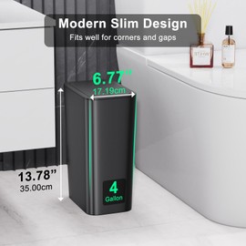 N. NETDOT 3 Pack (2 of 4 Gal & 1 of 2.6 Gal) Small Trash Can with Lid,Bathroom Garbage Can with Pop-Up Lid,Waste Basket for Bathroom,Kitchen,Bedroom,Powder Room,Craft Room,Office,College (Black)