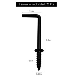 IDEALSV 2 Inch 1 Shape Screw Hooks L Shape Hook 7 Shape Screw in Hooks Black 20 Pcs