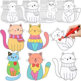 Moinchore 48 Pcs Cat Coloring Craft Color Your Own Paper Cat Paper Crafts Cute Kitten Drawing DIY Arts Birthday Holiday Valentine's Day Easter Gift for Adult Painting Activities Favors Decorations