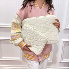 LaurelTree Cute Rabbit Laptop Sleeve for Women 11-14 inch Laptop Cover Kawaii Pad Case Laptop Bag for Office Travel College Women (14 inch, White)