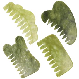 LALAFINA 4 Pcs Jade Comb Jade Stone Comb Gua Sha Scalp Comb Facial Gua Sha Tool Scalp Gua Sha Comb Jade Head Comb Jade Hair Comb Body Scraping Board Detangling Comb Massage Wide Tooth Comb
