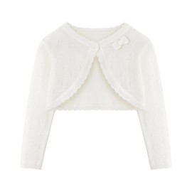 Adorel Girls' Cardigan Festive Long Sleeve Round Neck Bolero Cardigan, cream white