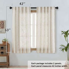 OWENIE Natural Linen Curtains for Bedroom Living Room 63 Inch Length 2 Panels Set, Thick Textured Burlap Linen Blend Light Filtering Boho Farmhouse Dining Room Curtains, Natural, Each 42" W x 63" L