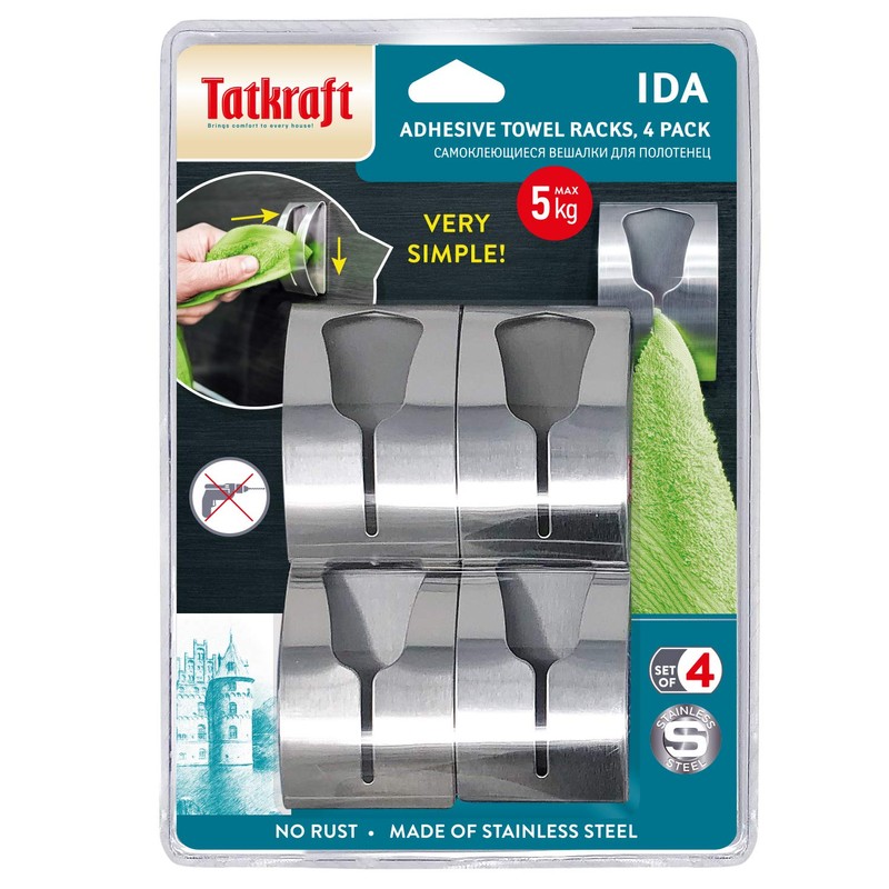 Tatkraft IDA 4 Stück Handtuchhalter Bad und Küche, Geschirrtuchhalter Ohne