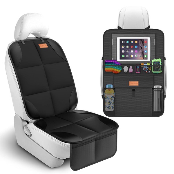[Smart eLf] 1680D Child Seat Mat Protective Mat Kick Guard Cover 2-Piece Set Car Seat Protector with Storage Pocket