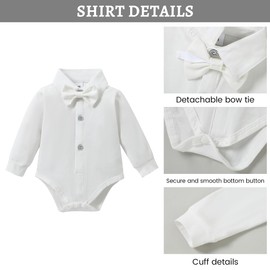 SOLOYEE Baby Boys Formal Suit, Infant Gentleman Wedding Outfit Newborn Bodysuit + Pants + Waistcoat + Bow Tie + Corsage Christening Clothes 5Pcs Set (White, 3-6 Months)