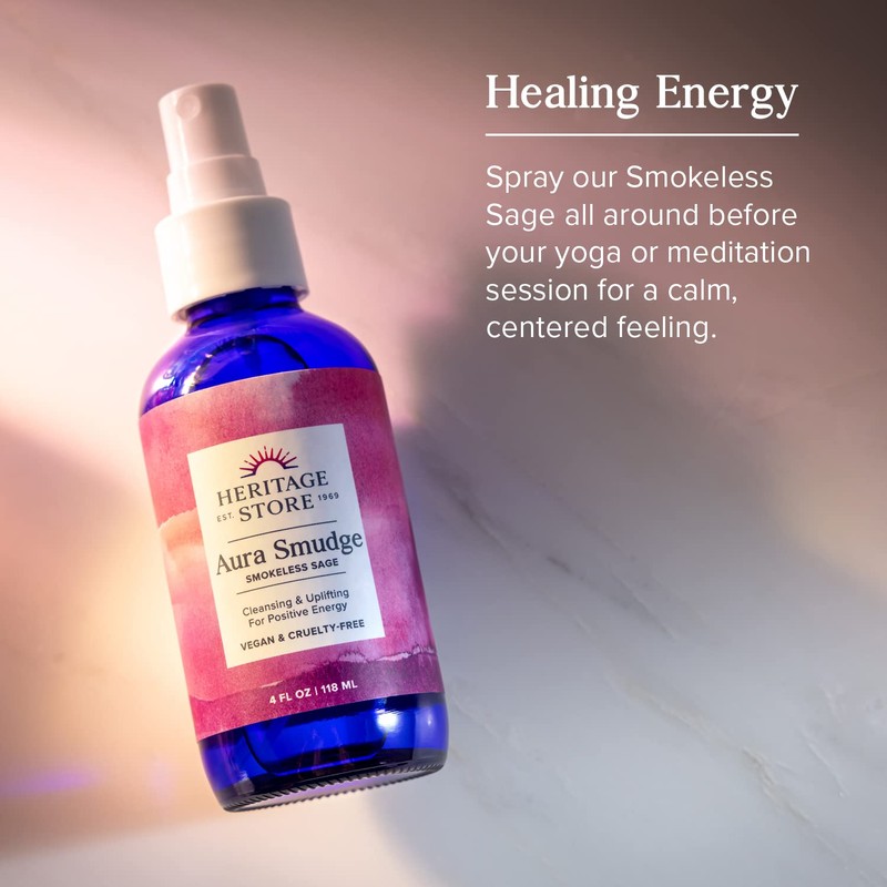 Heritage Store Aura Smudge Smokeless Sage with Juniper, Cleansing &