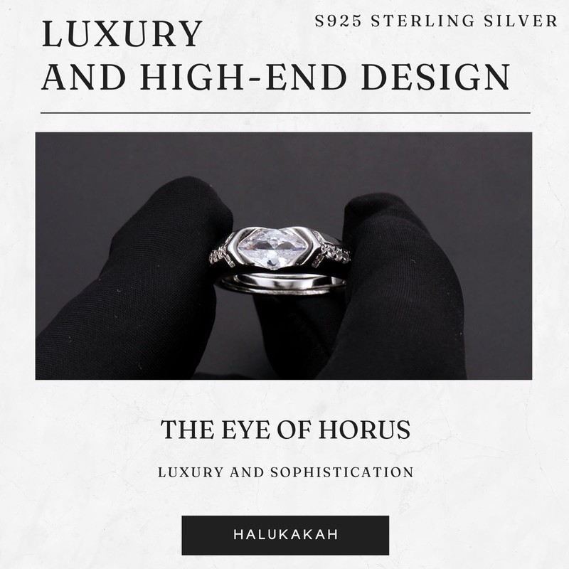 Halukakah Men's Moissanite Ring The Eye of Horus in Platinum-plated