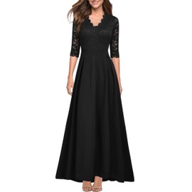 REPHYLLIS Black Formal Dresses for Women Party Lace Evening Dress S