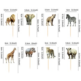 Blumomon Pack of 24 Safari Jungle Animals Cupcake Toppers Wild Animal Theme Birthday Party Accessories Animals of African Savannah Party Decorations