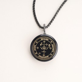 COAI Obsidian Archangel Carved Power Stone Pendant Necklace, Obsidian, obsidian