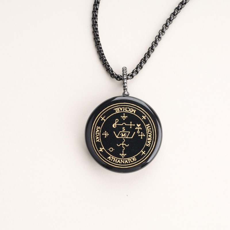 COAI Obsidian Archangel Carved Power Stone Pendant Necklace, Obsidian, obsidian