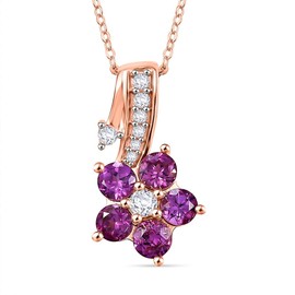 Shop LC AAA Radiant Ember Garnet White Zircon 925 Sterling Silver 18K Vermeil Rose Gold Plated Flower Pendant Necklace for Women Jewelry Birthday Gifts Size 20" Ct 0.94