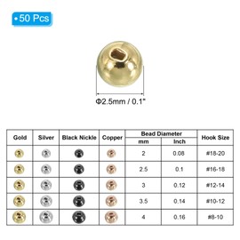 PATIKIL 2.5mm Tungsten Slotted Beads for Fly Tying, 50 Pcs Tungsten Beads Round Bead Head Ball for Jig Hooks Fishing Fly Tying Materials, Gold Tone