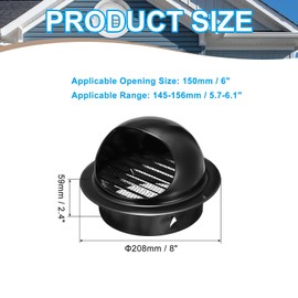 PATIKIL 6 Inch Vent Round Cover, Stainless Steel Exterior Wall Air Vent Louvered Soffit Vent Exhaust Outlet Hood for HVAC Ducting Exhaust Extractor Fan, Black
