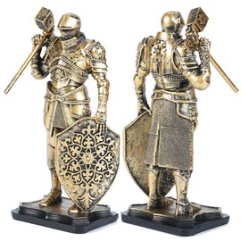 H&W 7.1''H Warrior Figurine, Guard Ornament, Soldier Statue, Medieval Armored Knight Decoration, for Office Desk & Study Room, A Gift for Husband/Father/A Real Man, Golden(WS24101-J)