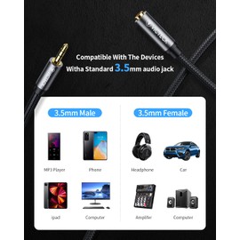 VICTECK Audio Verlängerung, 3 Meter Nylon 3.5mm Stereo Klinken Verlängerungskabel für AUX Eingänge Buchse Vergoldete Kontakte Kompatibel mit Smartphones,Tablets, Beats Kopfhörer und Mehr(Schwarz)