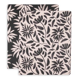 Steel Mill & Co Cute Decorative Hardcover 3 Ring Binders for Letter Size Paper, 1 Inch Round Rings, Floral Binder Organizer for School/Office, Set of 2, Hand Drawn Black Floral