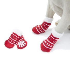 HANABASS 4 Pairs Christmas Dog Socks Non Slip Dog Socks Dog Paw Protector for Small Medium Large Senior Dogs (Size M)
